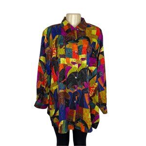 Galinda Wang Women's Multicolor Abstract Button-Up Blouse Size 16W